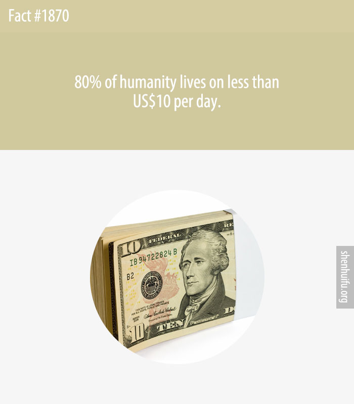 80% of humanity lives on less than US$10 per day.