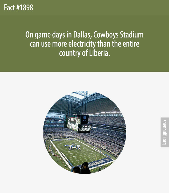 On game days in Dallas, Cowboys Stadium can use more electricity than the entire country of Liberia.