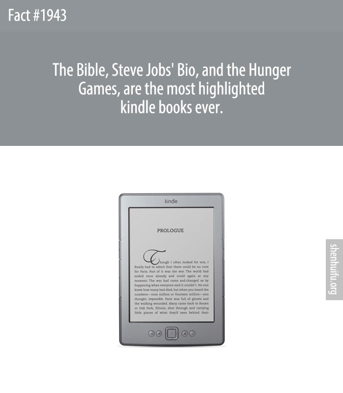 The Bible, Steve Jobs' Bio, and the Hunger Games, are the most highlighted kindle books ever.