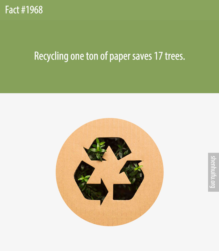 Recycling one ton of paper saves 17 trees.