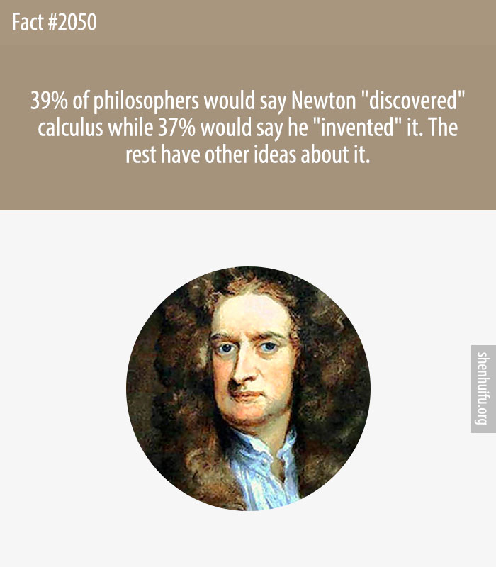 39% of philosophers would say Newton 'discovered' calculus while 37% would say he 'invented' it. The rest have other ideas about it.